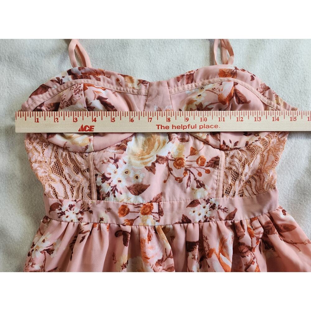 Haute Nites Floral Maxi Dress Pink Lace Sweetheart Neckline DV2258W 7 - Picture 7 of 7